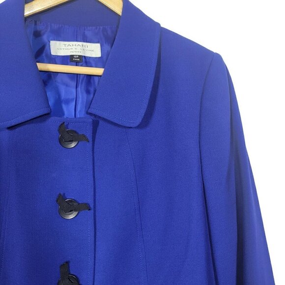 Tahari Arthur S. Levine Royal Blue Button Bow Detail, Long Coat Jacket Size 12P - Picture 3 of 12